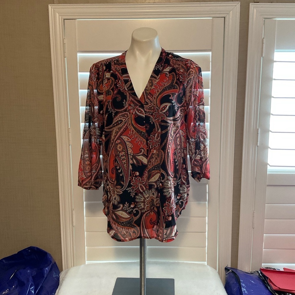 Jones New York Paisley Blouse - Red and Black